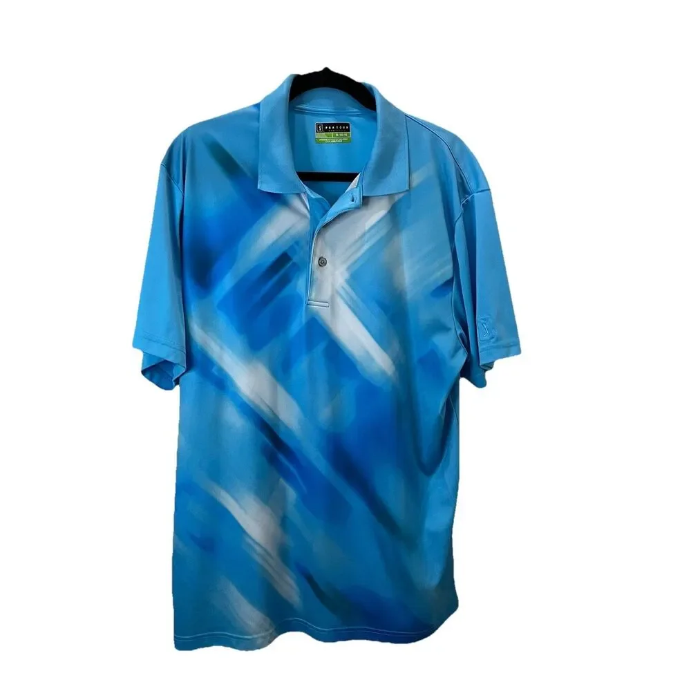 PGA Tour Pro Series Athletic Fit Polo Golf Shirt Blue Green Mens Size XL